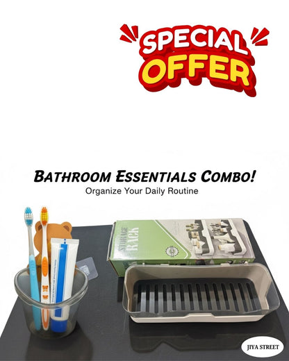 Bathroom Essentials Combo Set – Toothbrush Holder + Toothpaste Cup + Multipurpose Organizer Tray