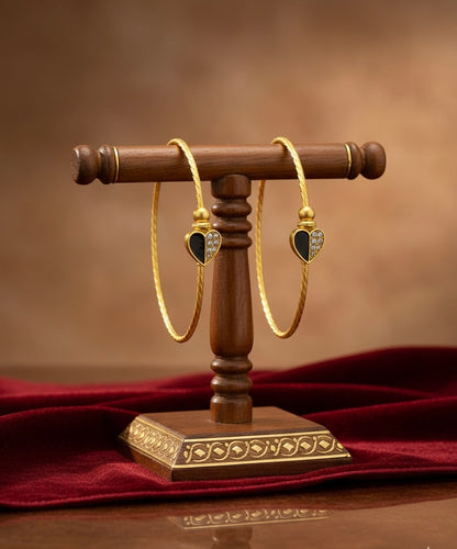 Heart Design Gold-Tone Bangles – Black & Stone Detailing (Pair)