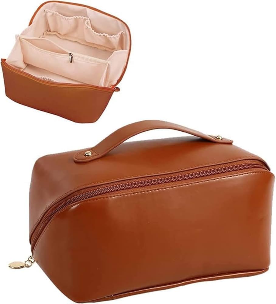 Premium Leather Cosmetic Travel Bag – Large Capacity Makeup Organizer