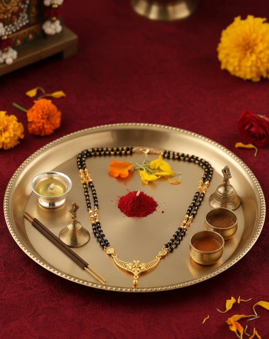 Double-Line Black Bead Necklace with Gold-Tone Pendant – Alloy Fashion Jewelry