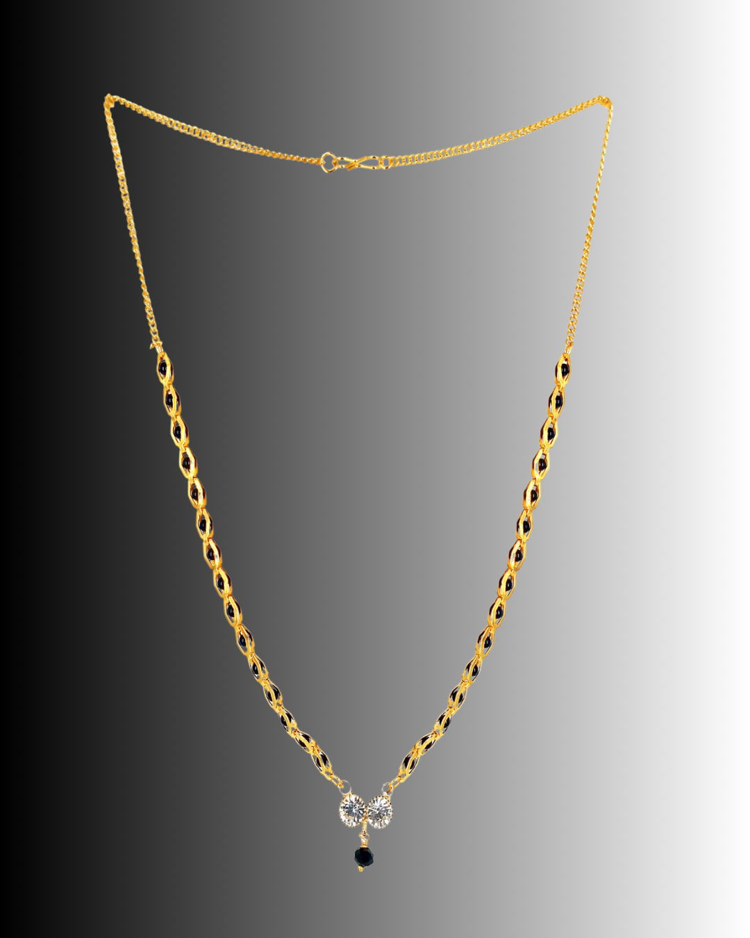 Elegant Crystal Stone Gold-Plated Necklace with Black Bead Drop