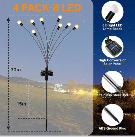 8 LED Solar Powered Firefly Garden Lights | Waterproof Outdoor Decorative Solar Lights for Garden, Pathway & Yard