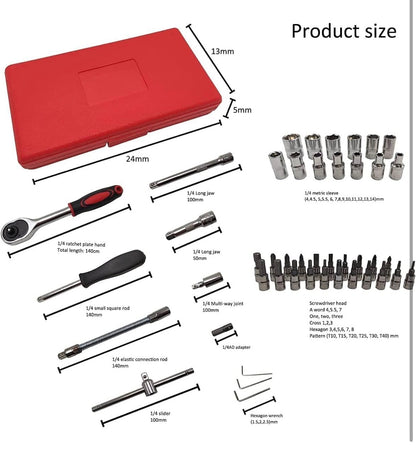 46 in 1 Car Repair Tool Kit with Quick Release Ratchet Wrench | Chrome Vanadium Socket Set