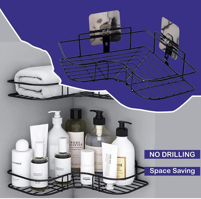 No-Drill Metal Corner Wall Shelf – Heavy-Duty Bathroom & Kitchen Storage Rack (Self-Adhesive)