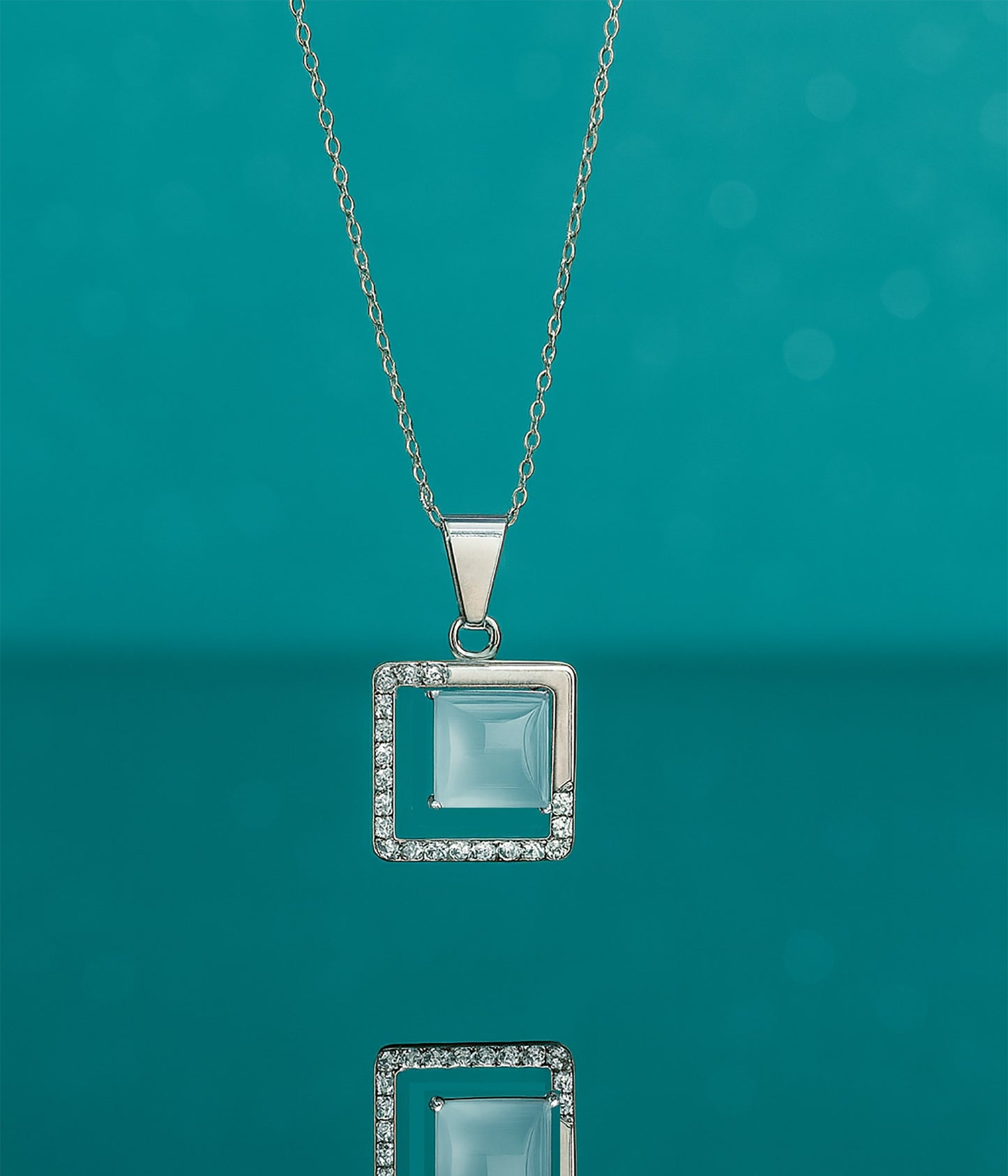 2-in-1 Pendant Necklace Combo – Square Crystal & Lock Design (Silver-Tone)