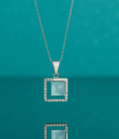2-in-1 Pendant Necklace Combo – Square Crystal & Lock Design (Silver-Tone)