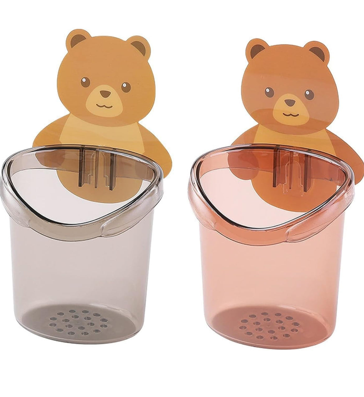 Cute Bear Wall Mounted Storage Holder – Multi-Purpose Bathroom & Kitchen Organizer | Self-Adhesive Drain Cup for Brushes, Toothbrush, Sponges (4 PCS SET)