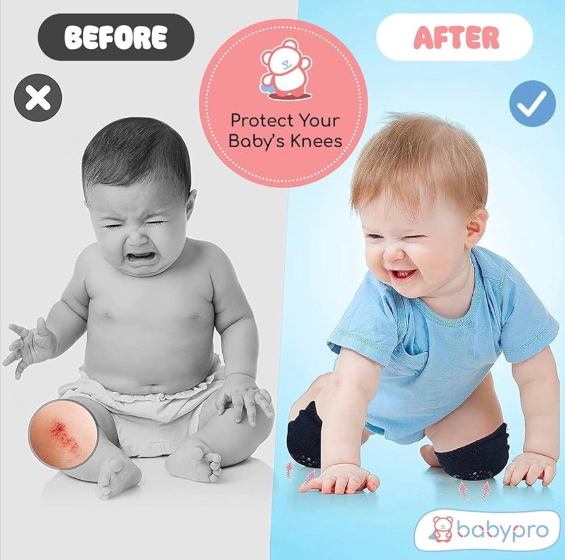 Baby Cotton Crawling Knee Pads | Anti-Slip Soft Knee Protectors for Babies SET OF 3 PAIRS