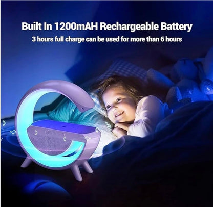 G-Shape LED Wireless Charging Speaker Lamp | 4-in-1 Bluetooth Night Light with Wireless Charger
