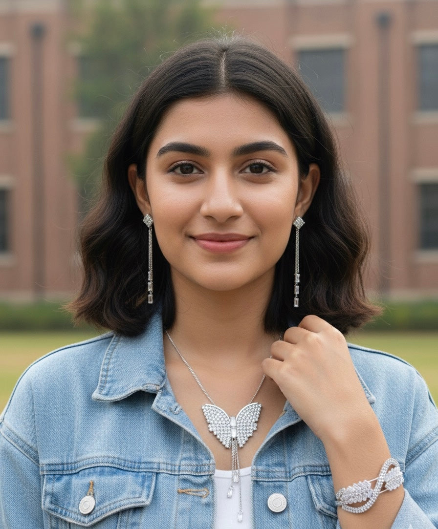 Luxury Butterfly Jewelry Set – Necklace, Earrings & Bracelet (Silver / Rose Gold)