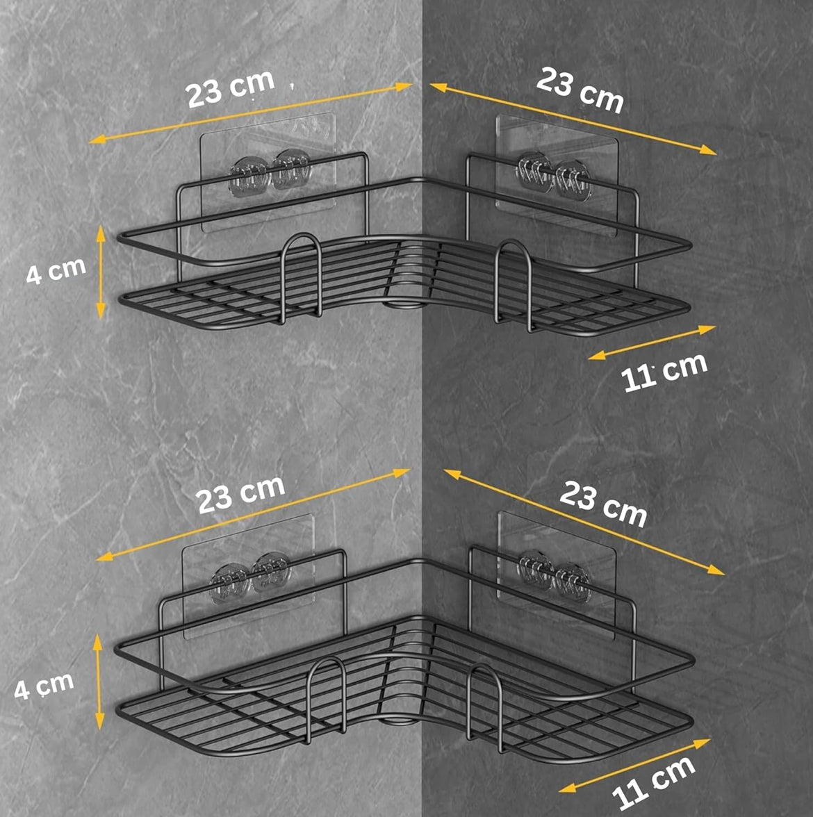 No-Drill Metal Corner Wall Shelf – Heavy-Duty Bathroom & Kitchen Storage Rack (Self-Adhesive)