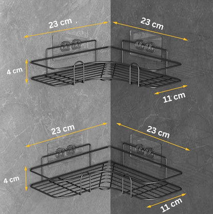 No-Drill Metal Corner Wall Shelf – Heavy-Duty Bathroom & Kitchen Storage Rack (Self-Adhesive)