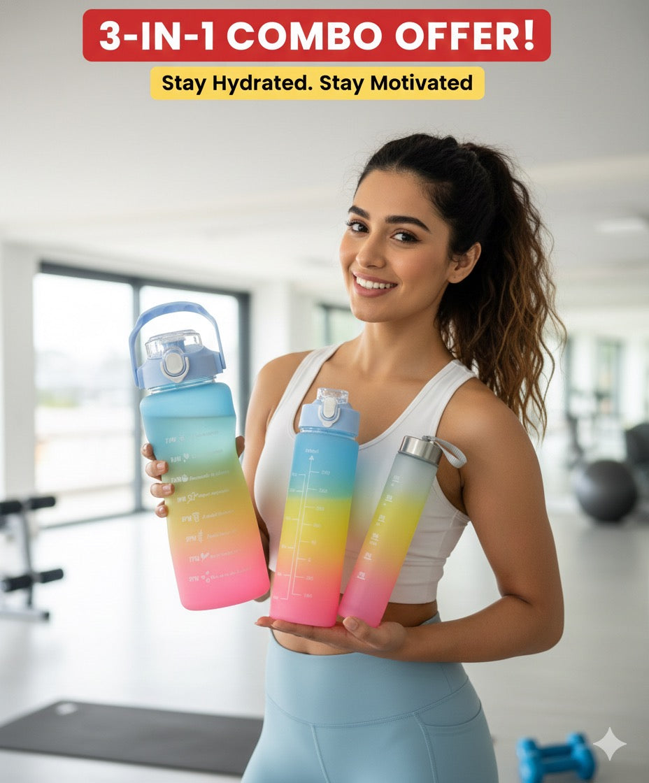 3 Gradient Water Bottles (Leakproof) + Premium Lunch Box Combo Offer