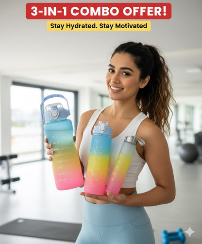 3 Gradient Water Bottles (Leakproof) + Premium Lunch Box Combo Offer