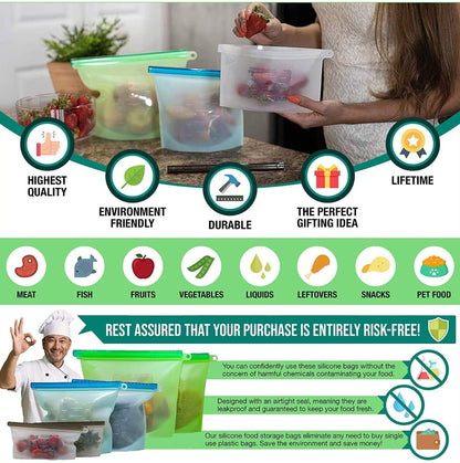 Reusable Silicone Food Storage Bags – Airtight, Leakproof & Freezer Safe