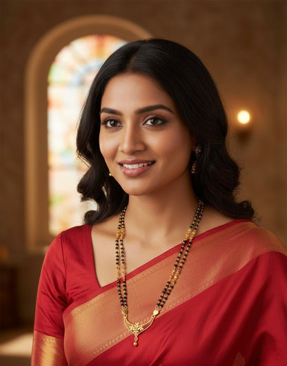 Double-Line Black Bead Necklace with Gold-Tone Pendant – Alloy Fashion Jewelry