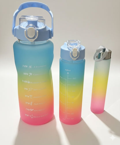 3-in-1 Gradient Water Bottle Combo – Motivational Time Marker, Leakproof, BPA-Free