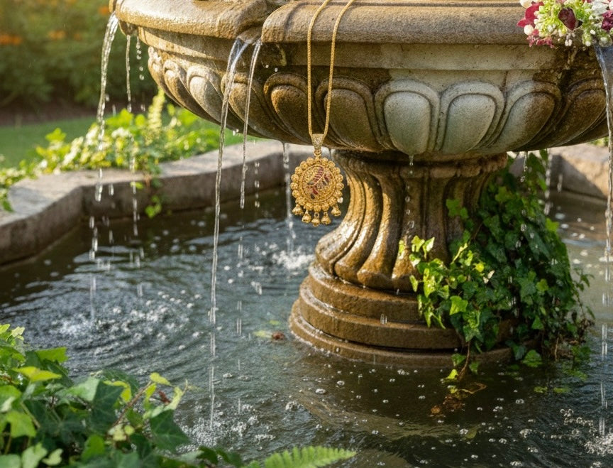 🌺 Traditional Gold-Tone Pendant & Earring Set