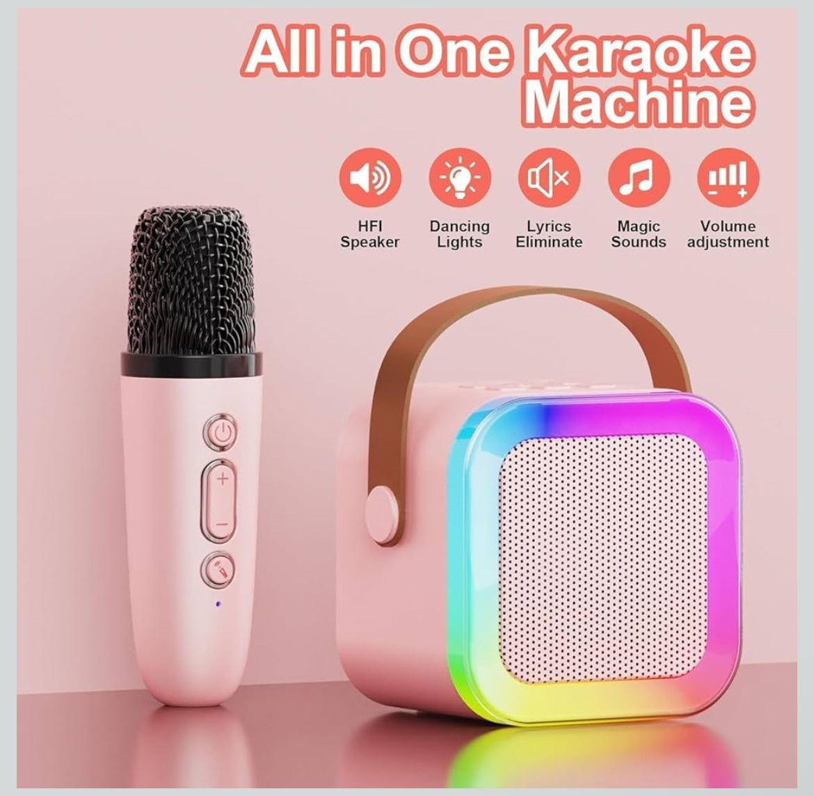 All-in-One Portable Karaoke Machine with Mic & RGB Lights – Wireless Bluetooth Speaker for Kids & Family