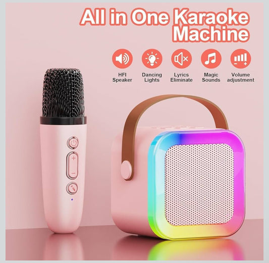 All-in-One Portable Karaoke Machine with Mic & RGB Lights – Wireless Bluetooth Speaker for Kids & Family