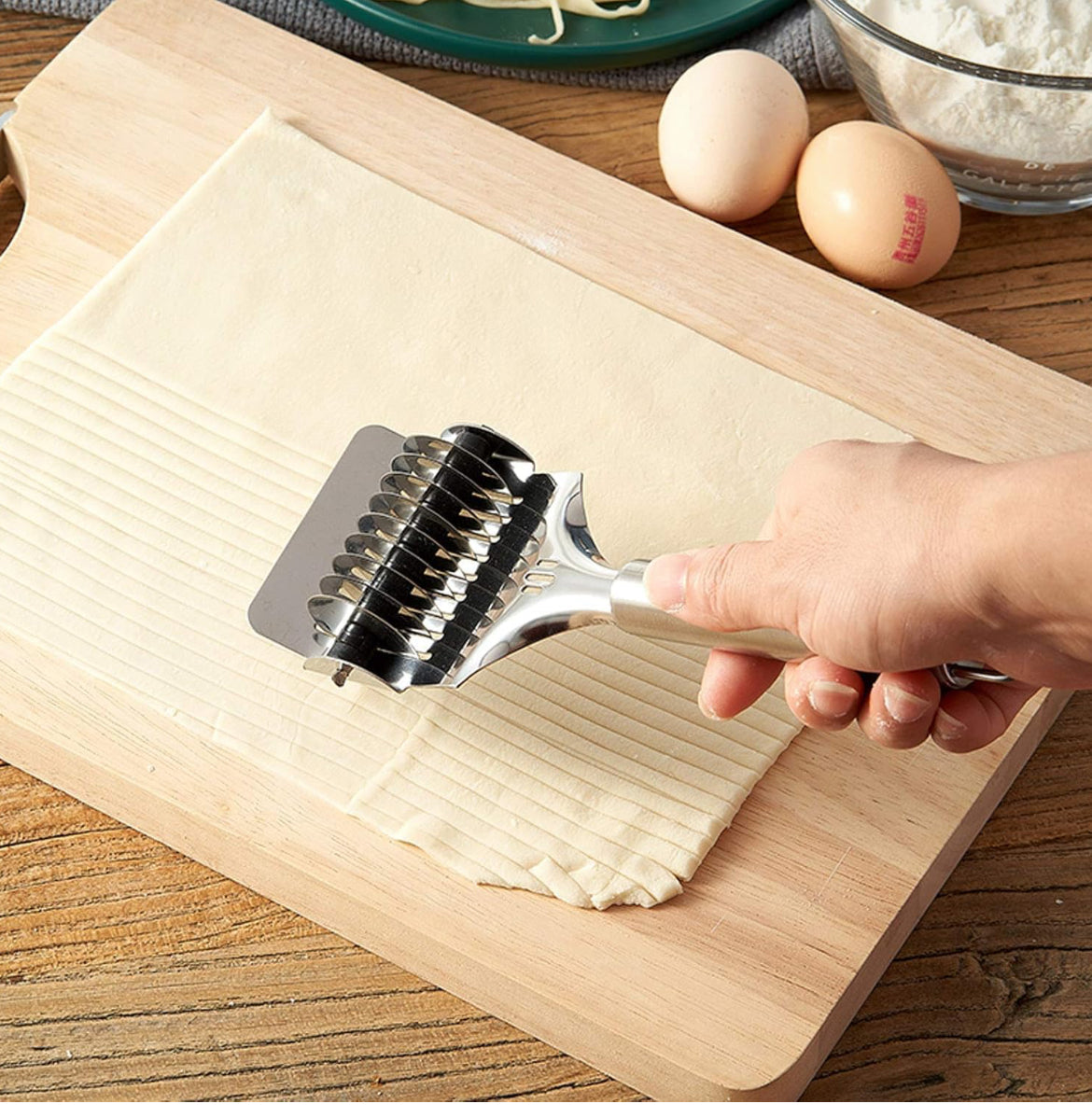 Stainless Steel Multi-Blade Noodle Cutter | Multi-Layer Dough Strip Roller | Pasta & Dough Cutting Tool