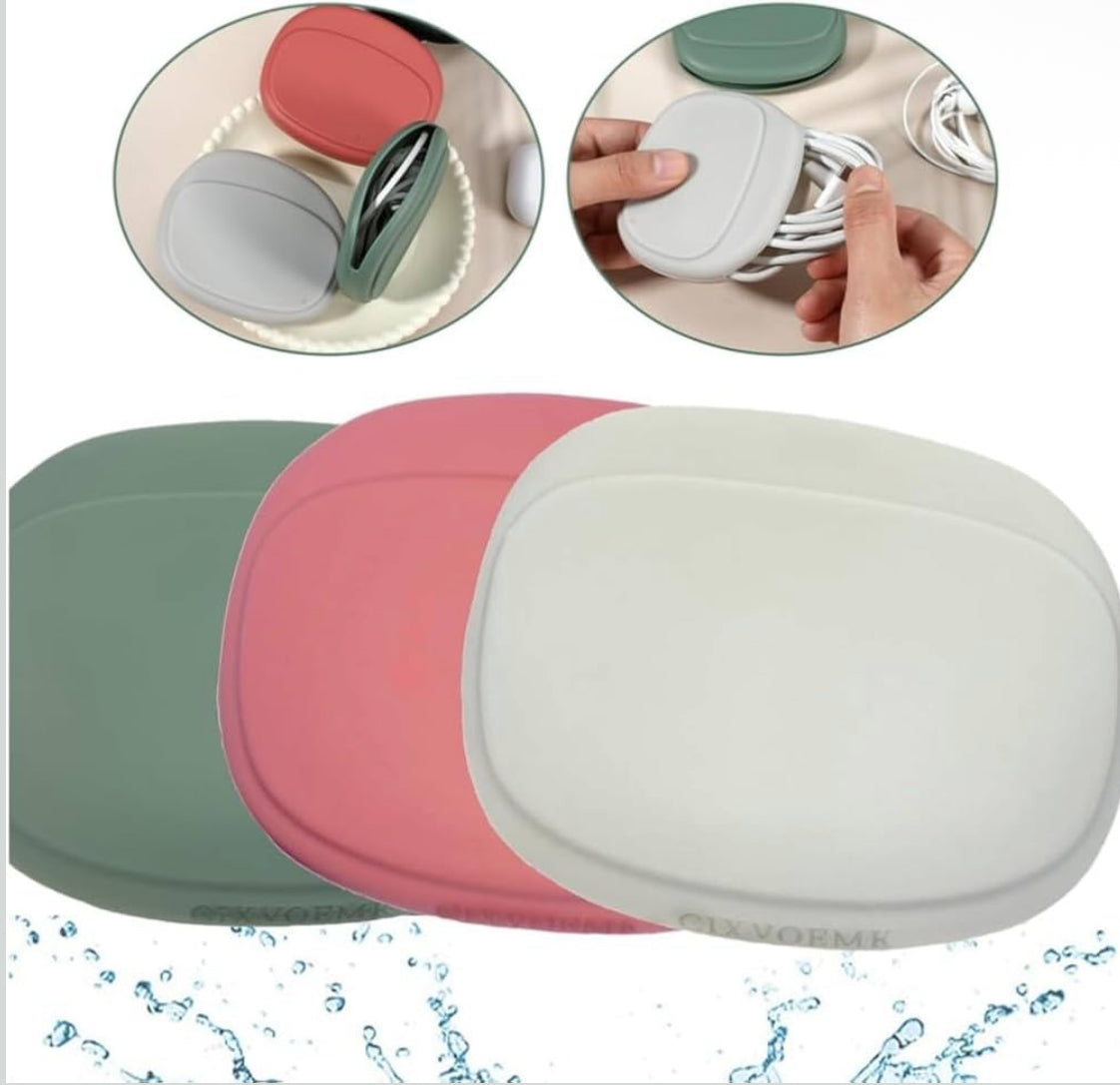 Multi-Purpose Silicone Storage Pouch for Earphones, Cables & Small Accessories (2 PCS SET)