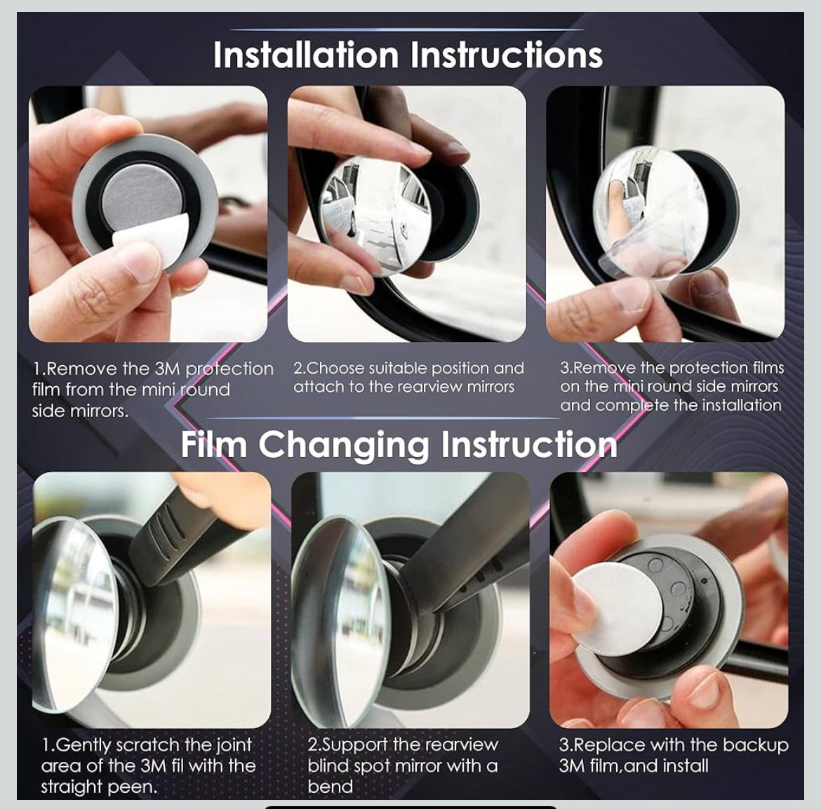 “360° Adjustable HD Blind Spot Mirror for Cars | Waterproof Wide Angle Rearview Mirror | Universal Side Mirror Attachment with 3M Adhesive (Pack of 2)”