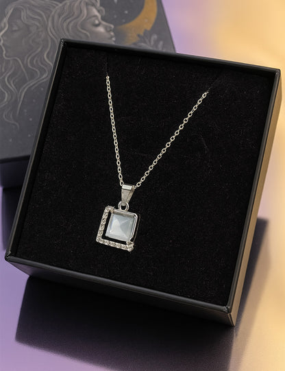 2-in-1 Pendant Necklace Combo – Square Crystal & Lock Design (Silver-Tone)