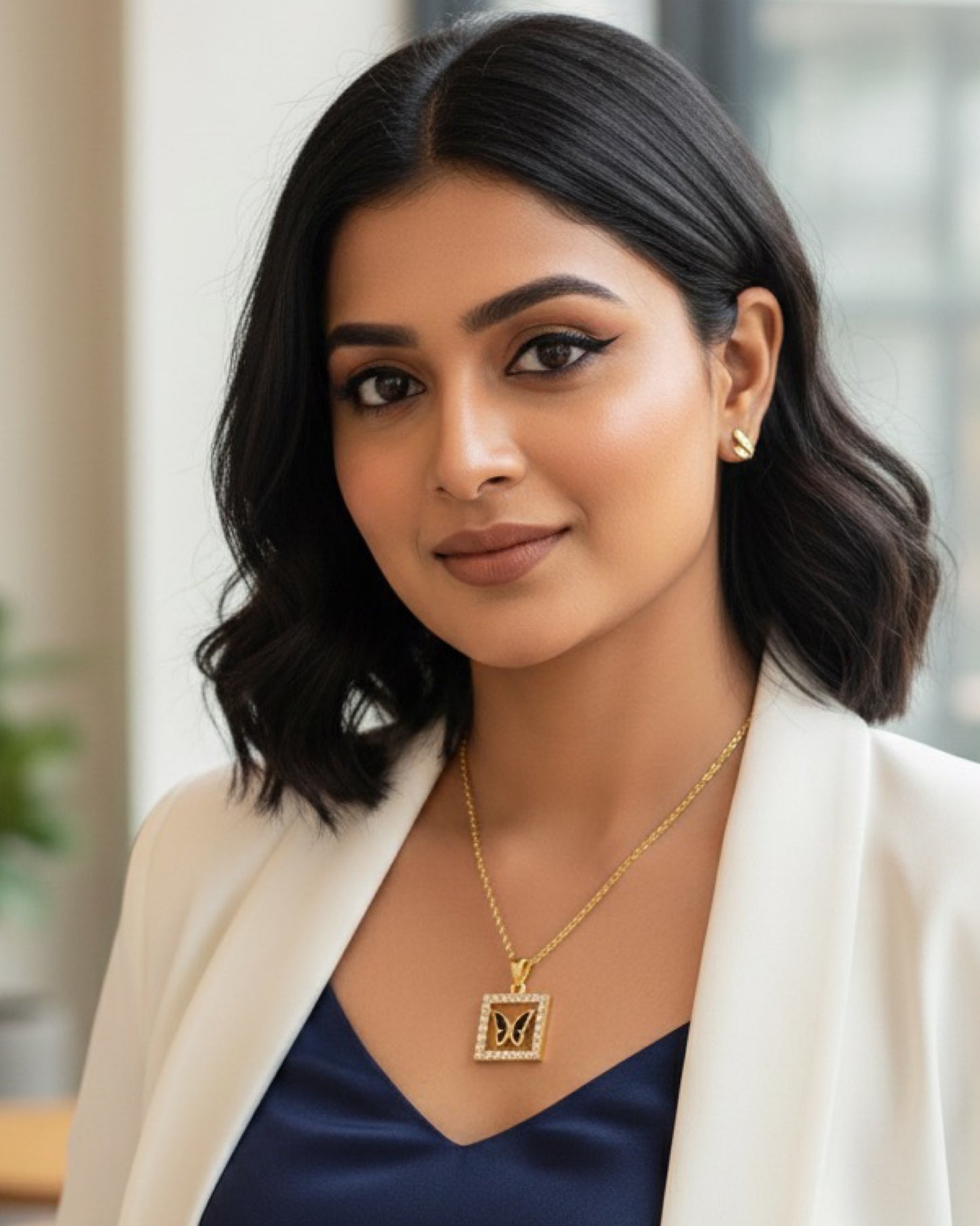 Elegant Gold-Plated Butterfly Square Pendant Necklace