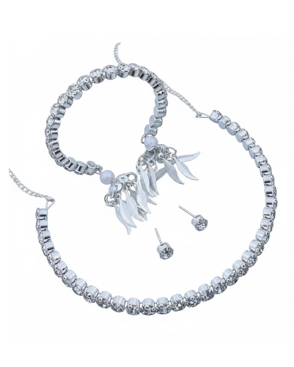 Silver-Toned Choker Set with Bracelet and Earrings 💍