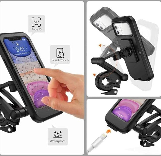 Waterproof Bike Phone Mount Holder with Touch Screen & 360° Rotation – Universal Bicycle & Motorcycle Mobile Stand