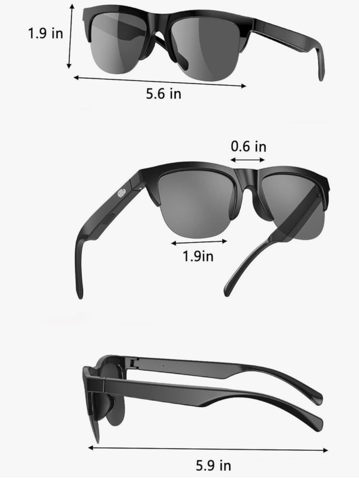 Wireless Bluetooth 5.3 Smart Audio Sunglasses with Touch Control & UV400 Lens