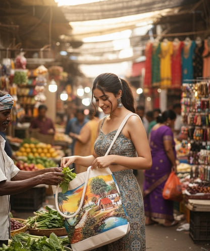 Village Gathering Print Heritage Tote