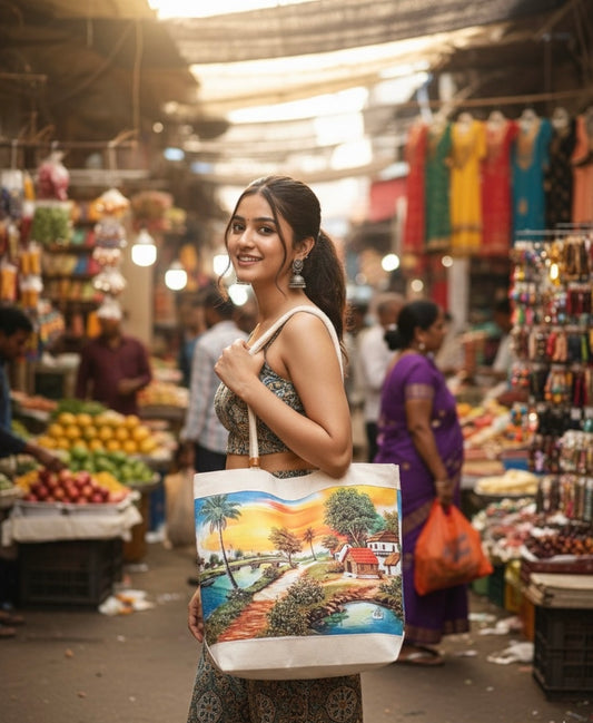 Village Gathering Print Heritage Tote