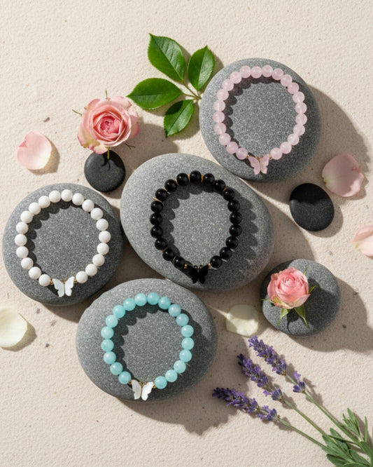 Butterfly Beaded Bracelet for Women | Elegant Elastic Bracelet in Multiple Colors