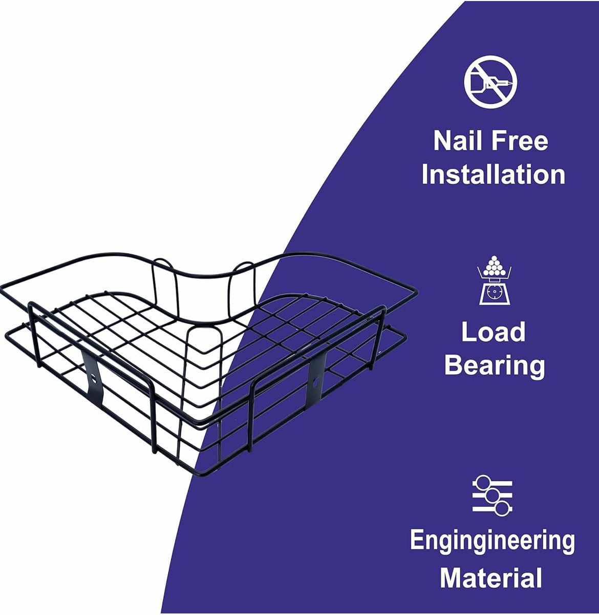 No-Drill Metal Corner Wall Shelf – Heavy-Duty Bathroom & Kitchen Storage Rack (Self-Adhesive)