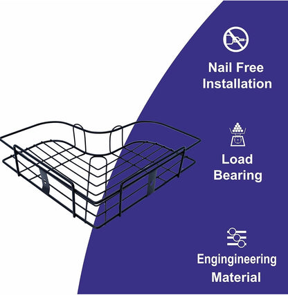 No-Drill Metal Corner Wall Shelf – Heavy-Duty Bathroom & Kitchen Storage Rack (Self-Adhesive)