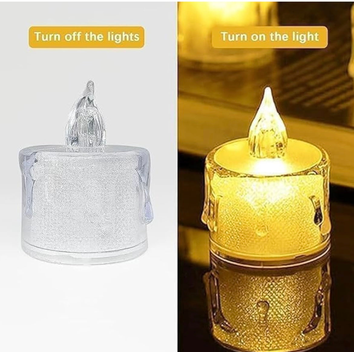 Crystal LED Flameless Tealight Candles – Warm Golden Glow | Battery Included | Decorative Night Light for Home, Festive Décor & Gifts (Set of 24)