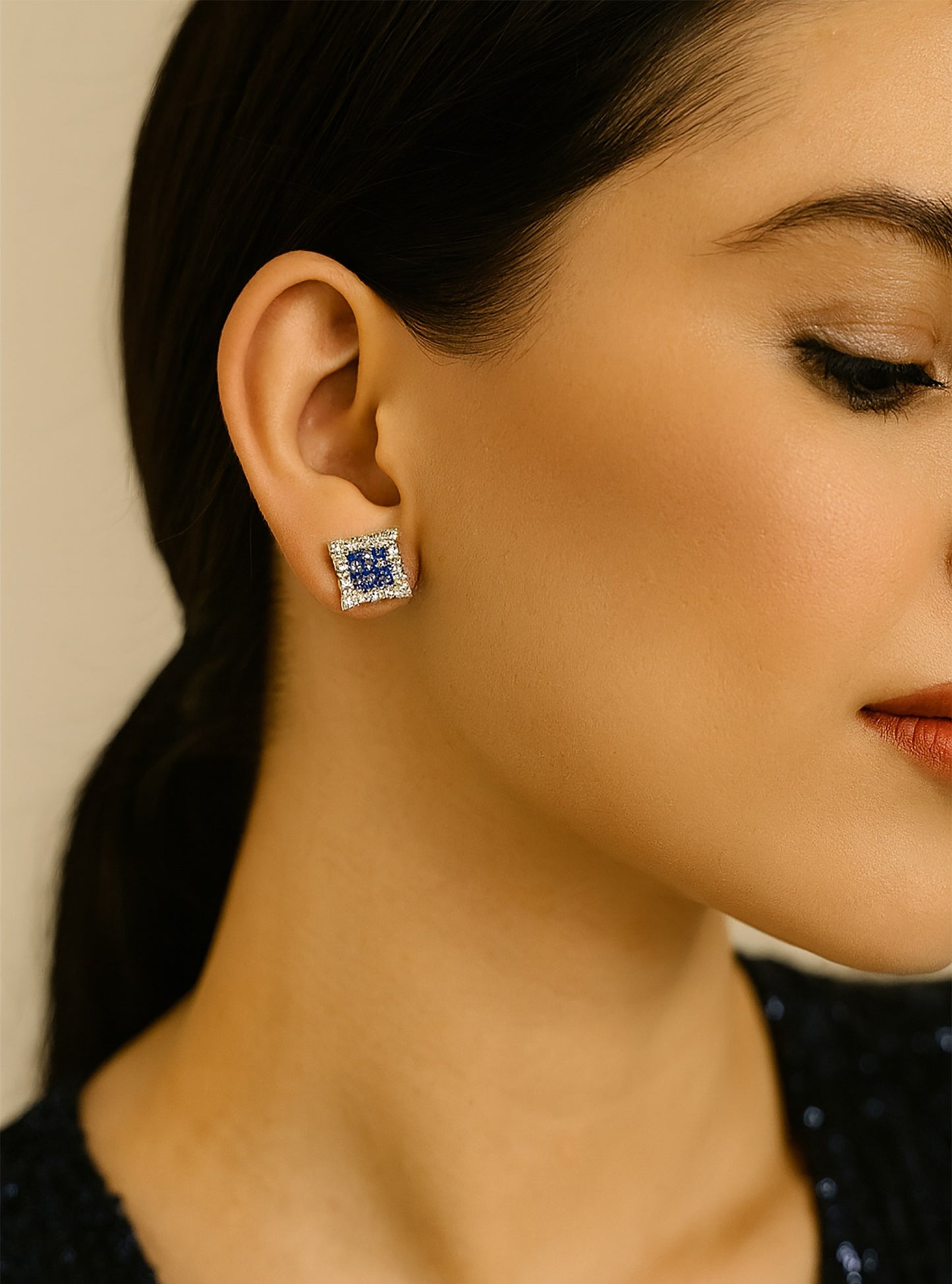 Combo of 4 Square Crystal Stud Earrings – Multi-Colour Set (Silver-Tone)