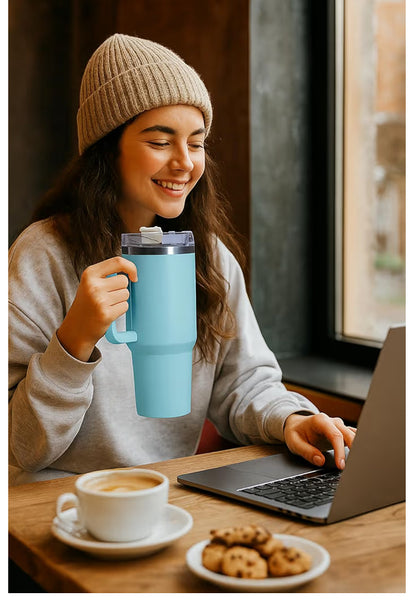 1200ML Stainless Steel Tumbler Cup with Handle & Straw