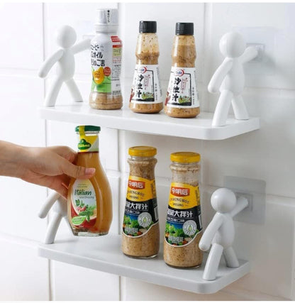 Wall Mounted Adhesive Storage Shelf with Cute Figure Holders for Kitchen & Bathroom (2 PCS SET)