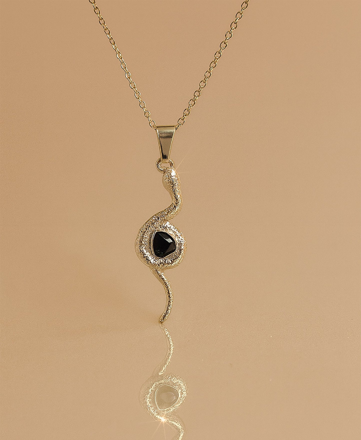 Silver Snake Pendant Necklace with Black Stone – Fashion Jewelry