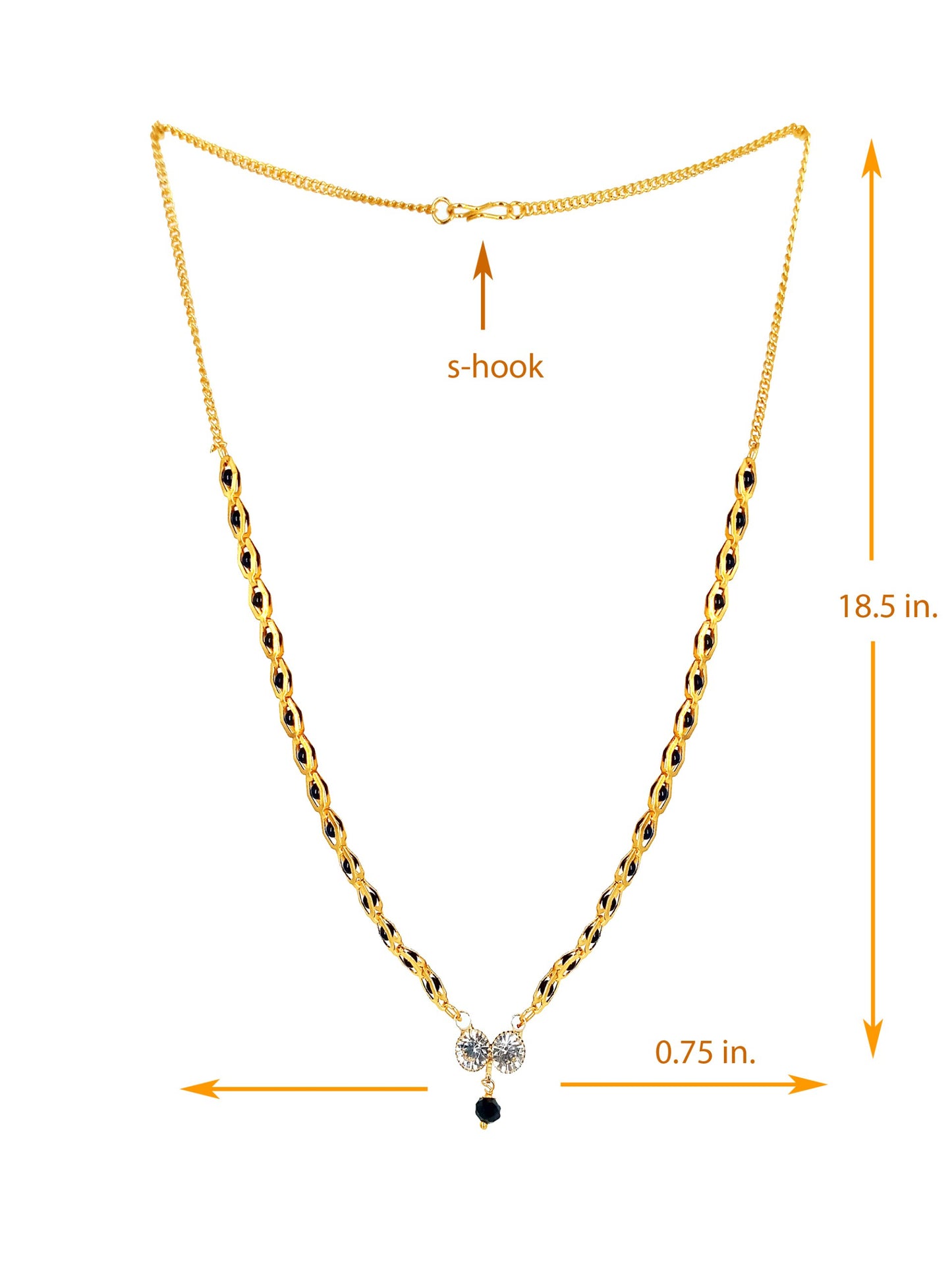Elegant Crystal Stone Gold-Plated Necklace with Black Bead Drop