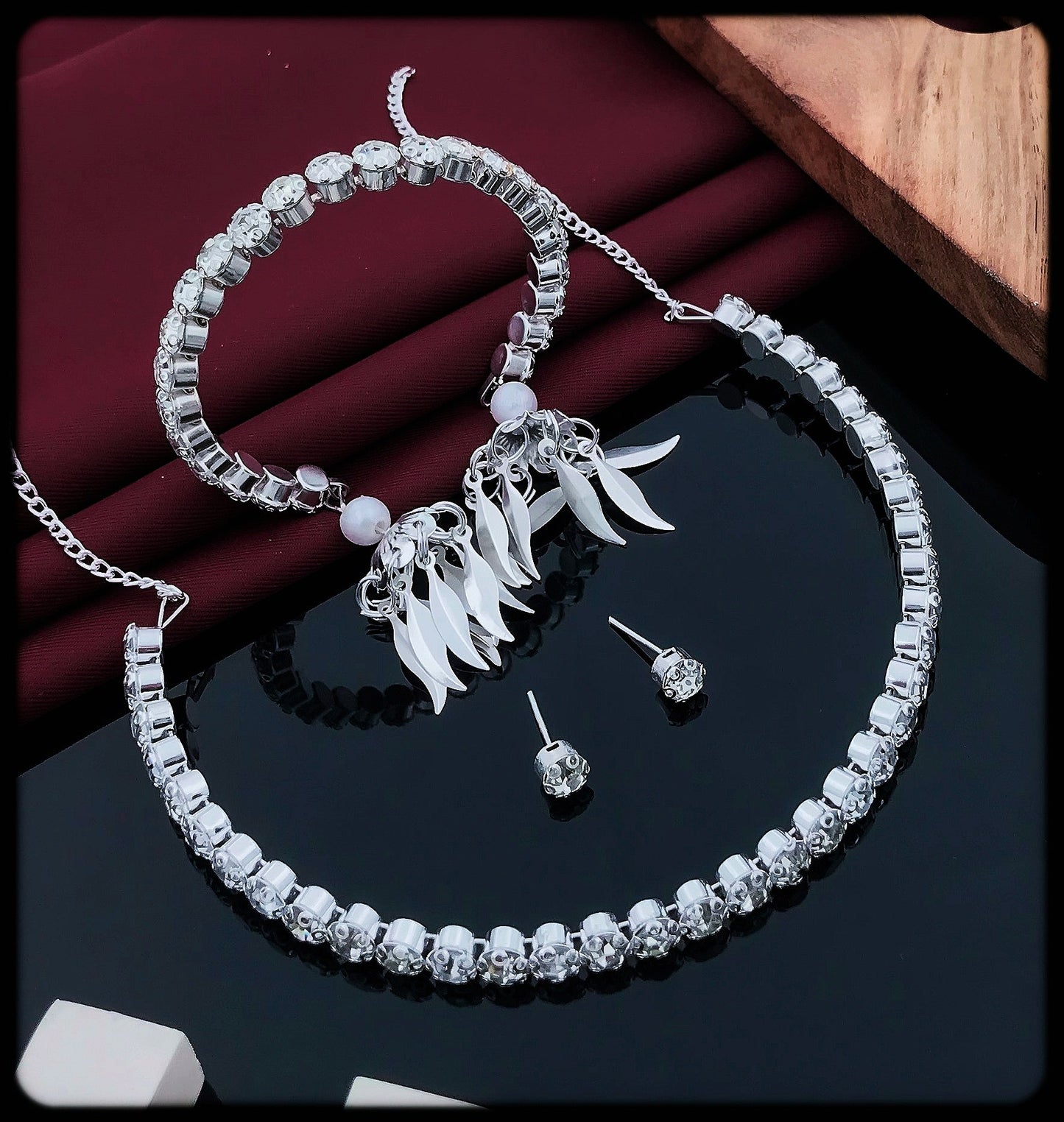 Silver-Toned Choker Set with Bracelet and Earrings 💍