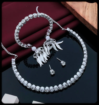 Silver-Toned Choker Set with Bracelet and Earrings 💍