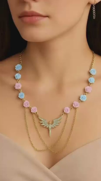 Rose & Wing Drop Necklace
